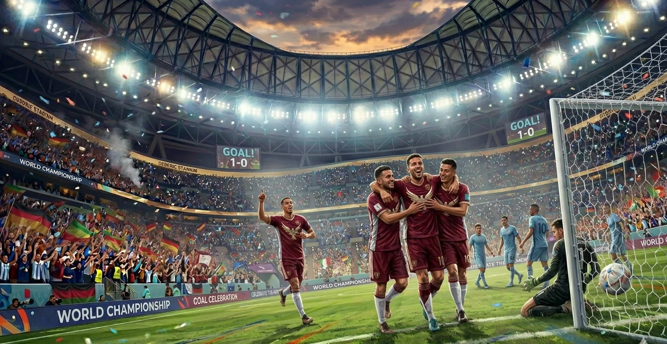 Players celebrating a goal at the FIFA World Cup 2026